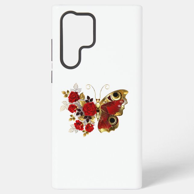 Red flower butterfly with red roses samsung galaxy case (Back)