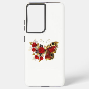 Red flower butterfly with red roses samsung galaxy s21+ case
