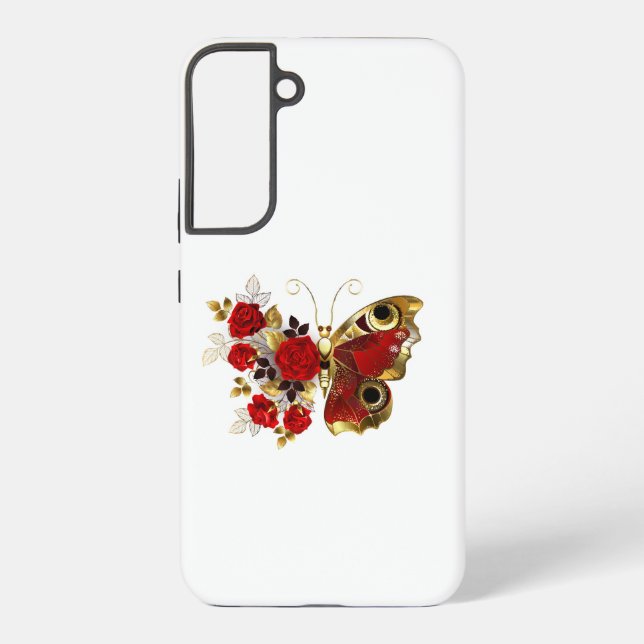 Red flower butterfly with red roses samsung galaxy case (Back)