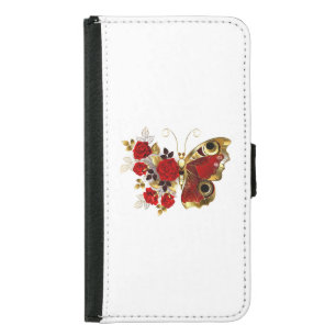 Red flower butterfly with red roses samsung galaxy s5 wallet case