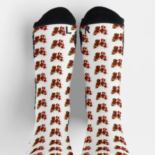 Red flower butterfly with red roses socks