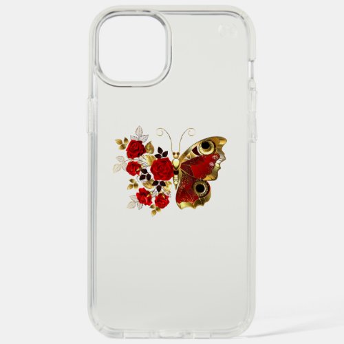Red flower butterfly with red roses iPhone 15 plus case