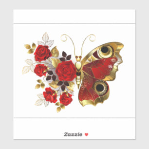Red flower butterfly with red roses sticker