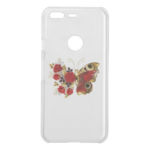 Red flower butterfly with red roses uncommon google pixel case