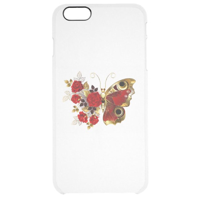 Red flower butterfly with red roses uncommon iPhone case (Back)