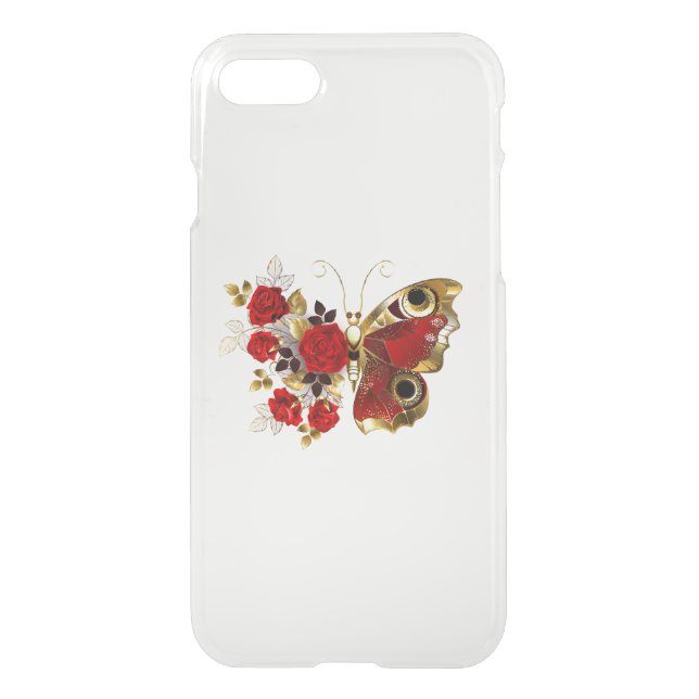 Red flower butterfly with red roses uncommon iPhone case (Back)