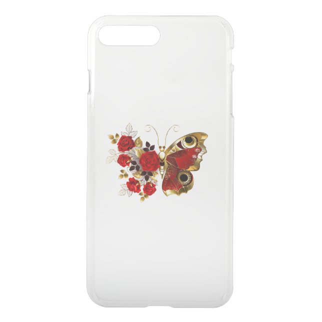 Red flower butterfly with red roses uncommon iPhone case (Back)