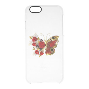 Red flower butterfly with red roses clear iPhone 6/6S case