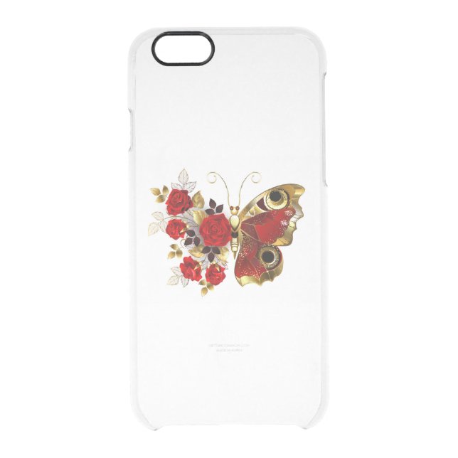 Red flower butterfly with red roses uncommon iPhone case (Back)