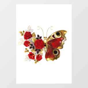 Red flower butterfly with red roses wall decal 
