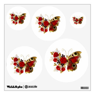 Red flower butterfly with red roses wall decal