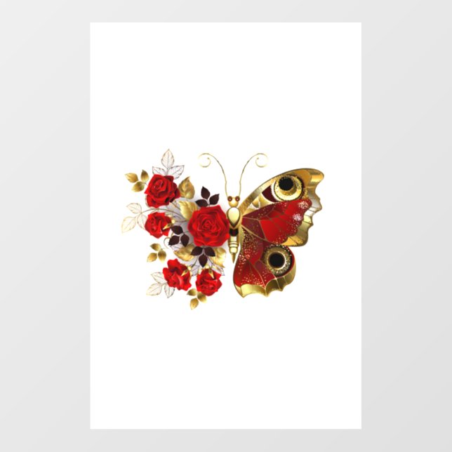 Red flower butterfly with red roses wall decal  (Front)