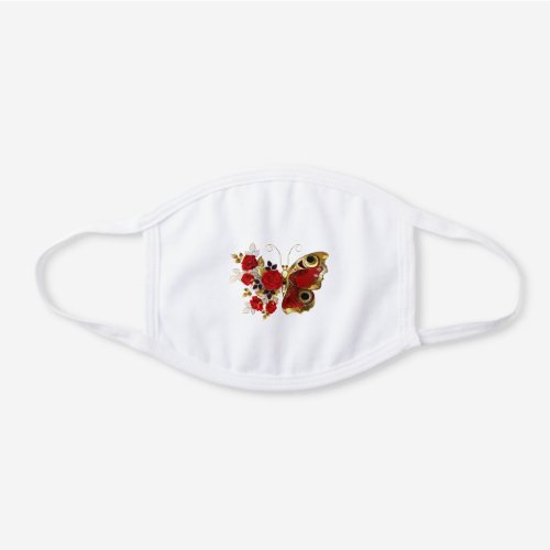 Red flower butterfly with red roses white cotton face mask