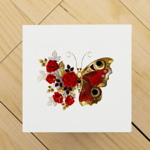 Red flower butterfly with red roses wine box