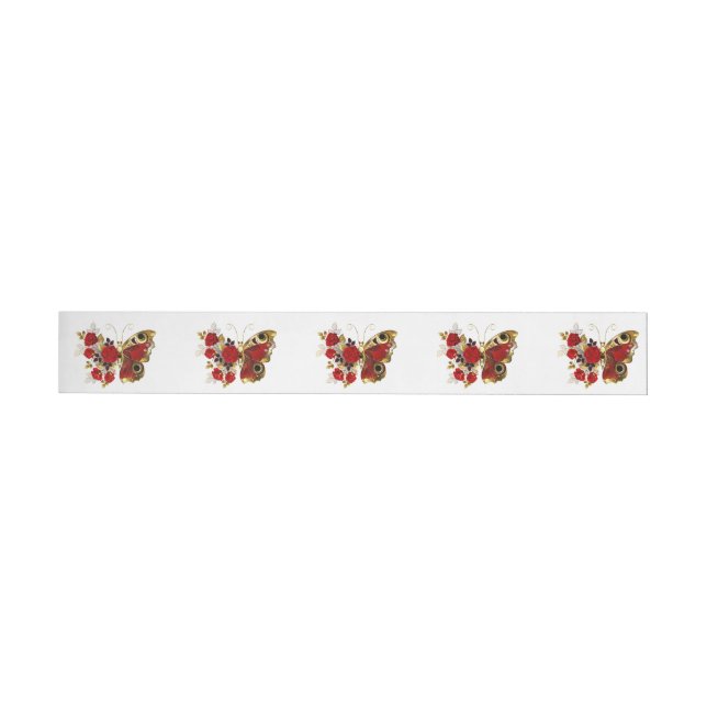 Red flower butterfly with red roses wrap around address label (Individual)
