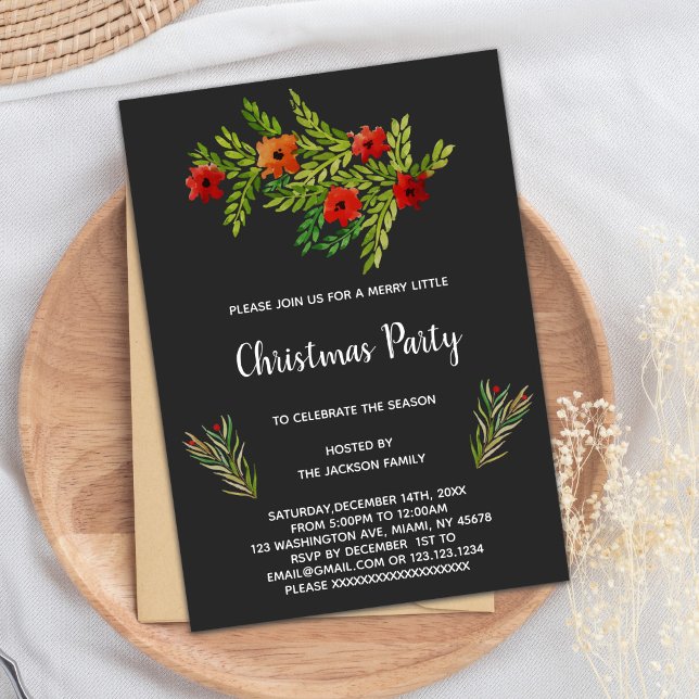 Red Flower Christmas Birthday Invitation (Red Flower Christmas Invitations)