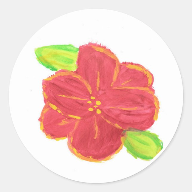 Red Flower Classic Round Sticker (Front)