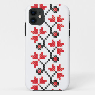 Red flower cross-stitch design iPhone 11 case