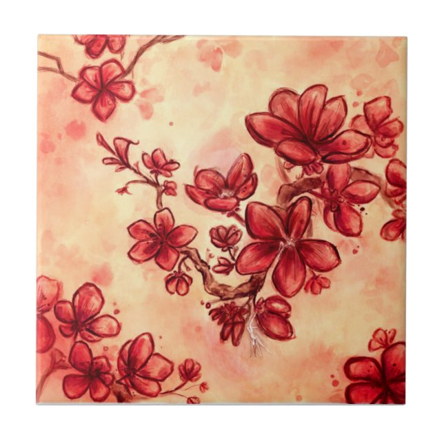 Red Flower Dance  Ceramic Tile (Front)