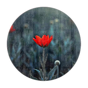 Red Flower Dark Night Solitude Art Cutting Board