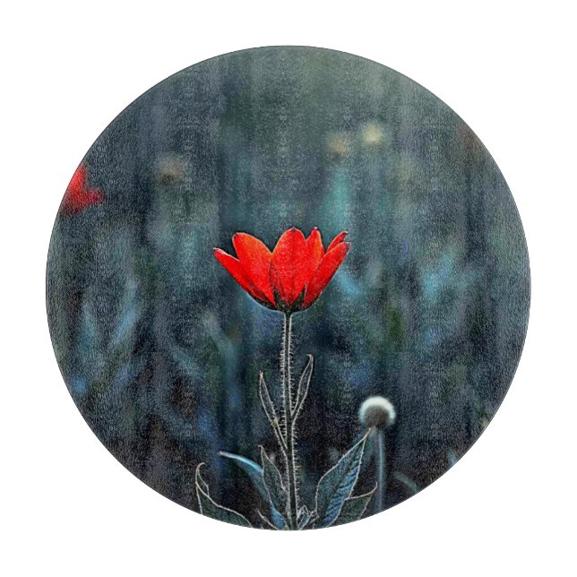 Red Flower Dark Night Solitude Art Cutting Board (Front)