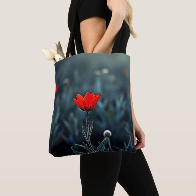 Red Flower Dark Night Solitude Art Tote Bag (Close Up)