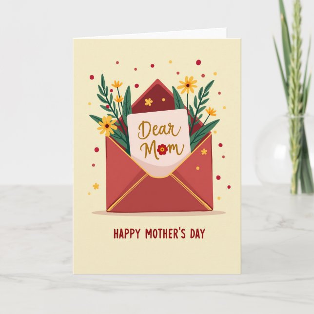 Red Flower Dear Mom Card (Front)