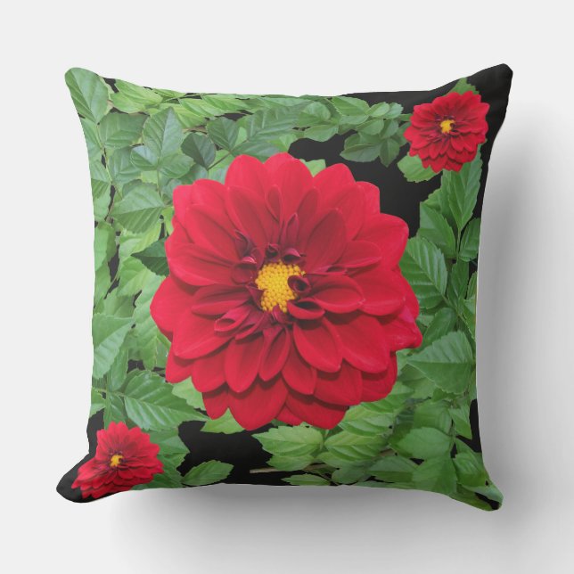 Red flower deco outdoor pillow (Front)