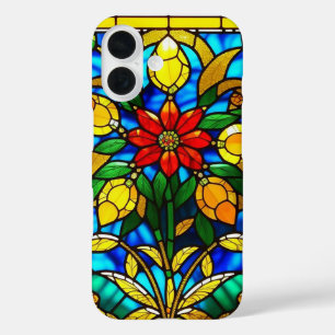 Red Flower Elegant Stained Glass Art iPhone 16 Case