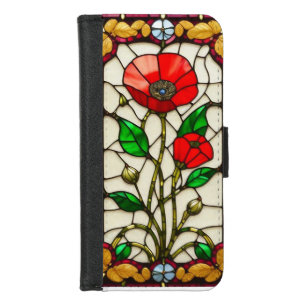 Red Flower Elegant Stained Glass Art iPhone 8/7 Wallet Case
