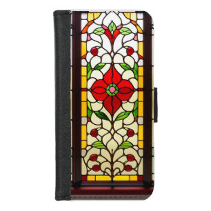 Red Flower Elegant Stained Glass Art iPhone 8/7 Wallet Case