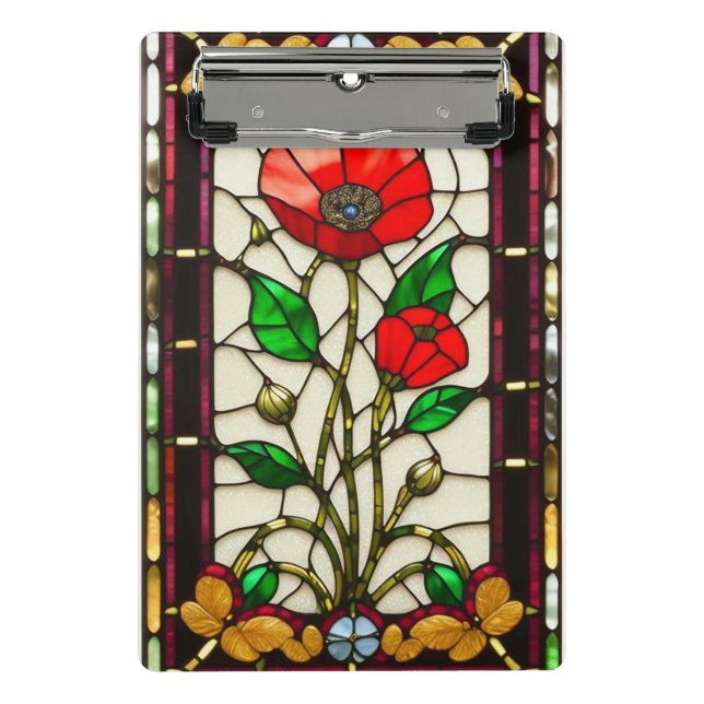 Red Flower Elegant Stained Glass Art Mini Clipboard (Front)