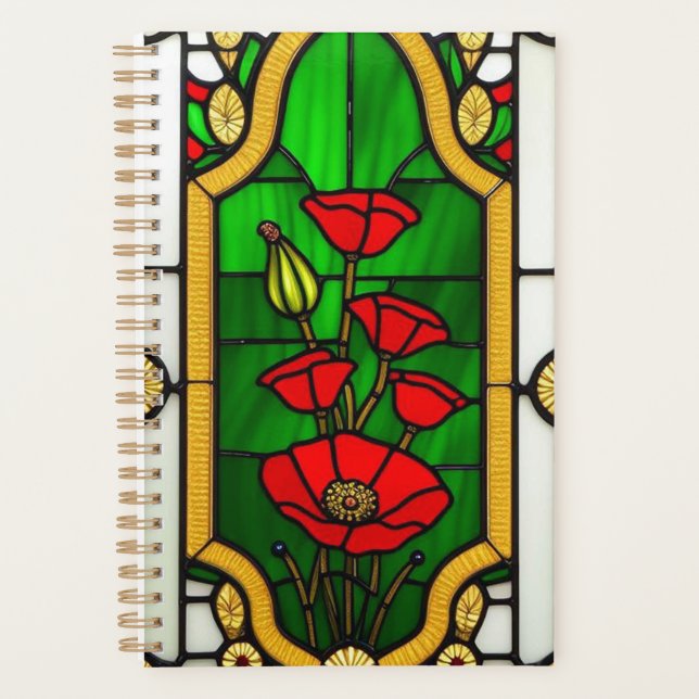 Red Flower Elegant Stained Glass Art Planner (Front)