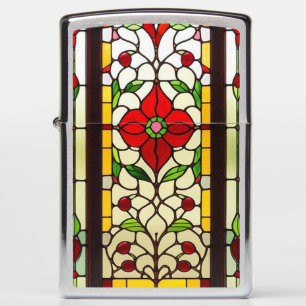 Red Flower Elegant Stained Glass Art Zippo Lighter