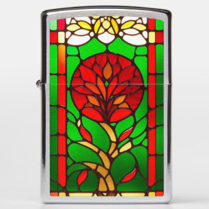 Red Flower Elegant Stained Glass Art Zippo Lighter