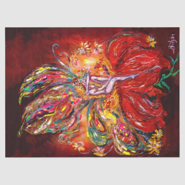 RED FLOWER FAIRY  Fantasy Tissue Paper (Front)
