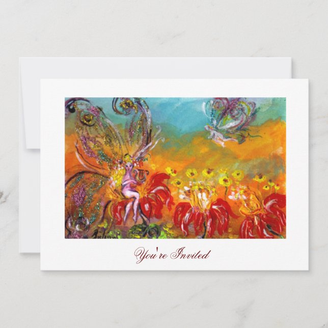 RED FLOWER FAIRY Floral Fantasy Summer Party Invitation (Front)