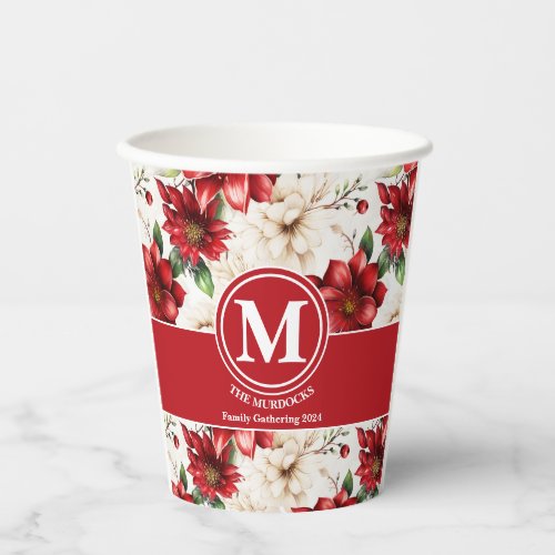 Red Flower Family Gather Paper Cup Monogram family