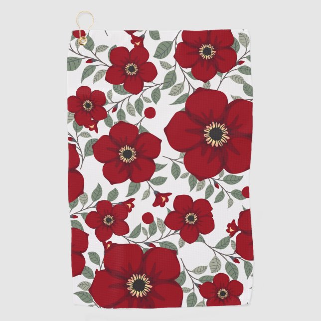 Red Flower Fashion Golf Towel (Front)