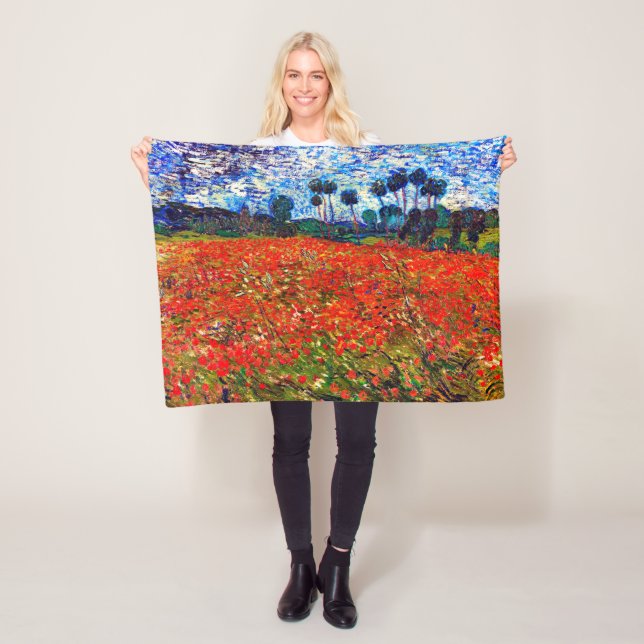 Red Flower Field, Van Gogh Fleece Blanket (In Situ)