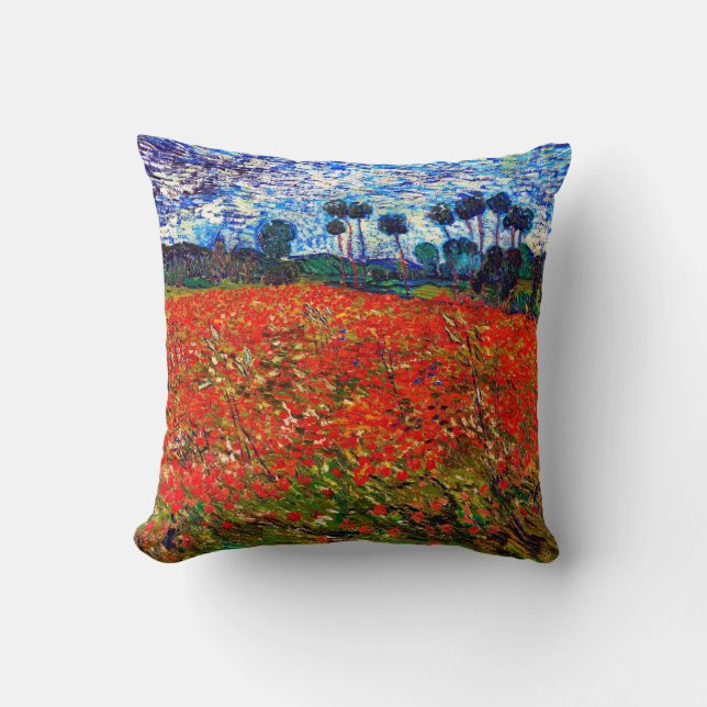 Red Flower Field, Van Gogh Throw Pillow (Front)