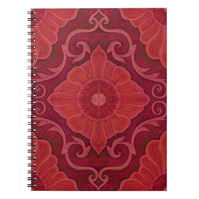 "Red flower” floral arabesque pattern Notebook (Front)