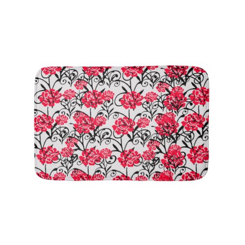 Red Flower Floral Illustration Pattern Design Bath Mat