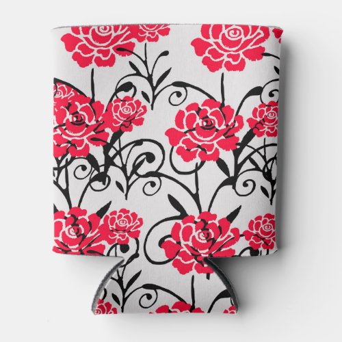 Red Flower Floral Illustration Pattern Design Can Cooler