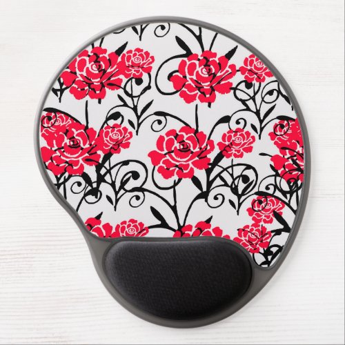 Red Flower Floral Illustration Pattern Design Gel Mouse Pad