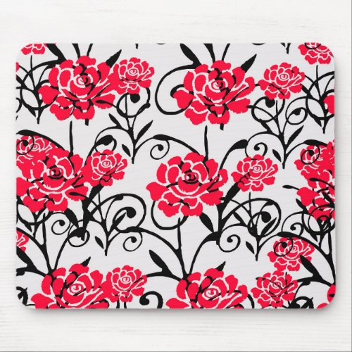 Red Flower Floral Illustration Pattern Design Mouse Pad