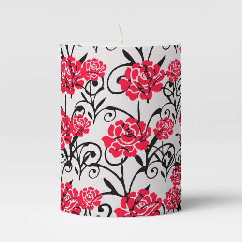 Red Flower Floral Illustration Pattern Design Pillar Candle