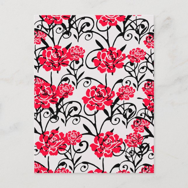 Red Flower Floral Illustration Pattern Design Postcard (Front)