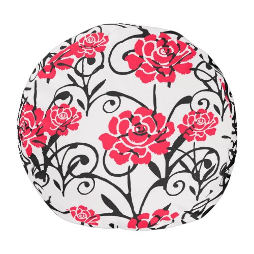 Red Flower Floral Illustration Pattern Design Pouf