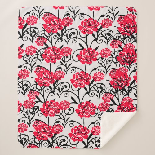 Red Flower Floral Illustration Pattern Design Sherpa Blanket